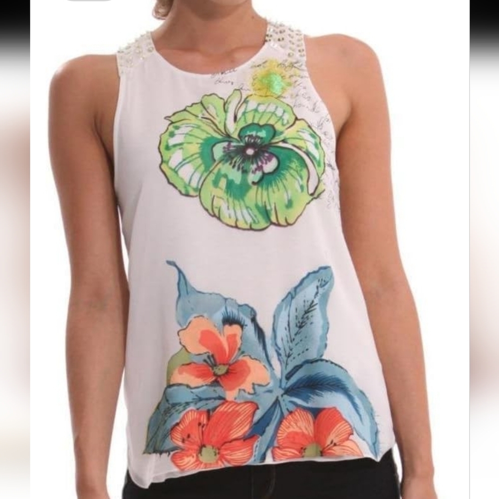 Desigual Sequined Floral Tank Size S